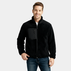 Men's Full-Zip Fleece Jacket - Soft Polyester Fabric - Casual Style - Ideal for Outdoor Activities and Layering