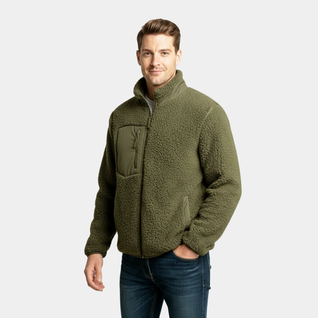 Men's Full-Zip Fleece Jacket - Soft Polyester Fabric - Casual Style - Ideal for Outdoor Activities and Layering