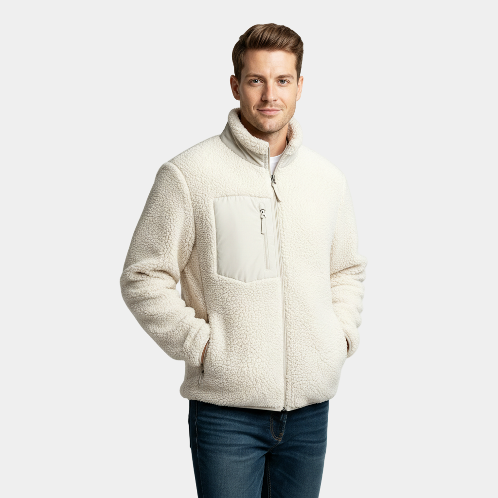Men's Full-Zip Fleece Jacket - Soft Polyester Fabric - Casual Style - Ideal for Outdoor Activities and Layering