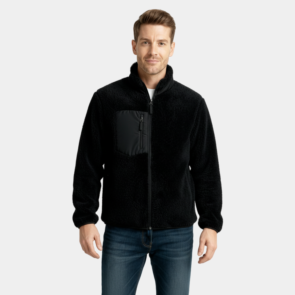 Men's Full-Zip Fleece Jacket - Soft Polyester Fabric - Casual Style - Ideal for Outdoor Activities and Layering