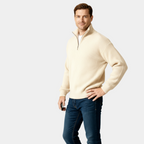 Men's Half-Zip Knitted Sweater in Soft Cotton Blend for Casual Wear and Layering