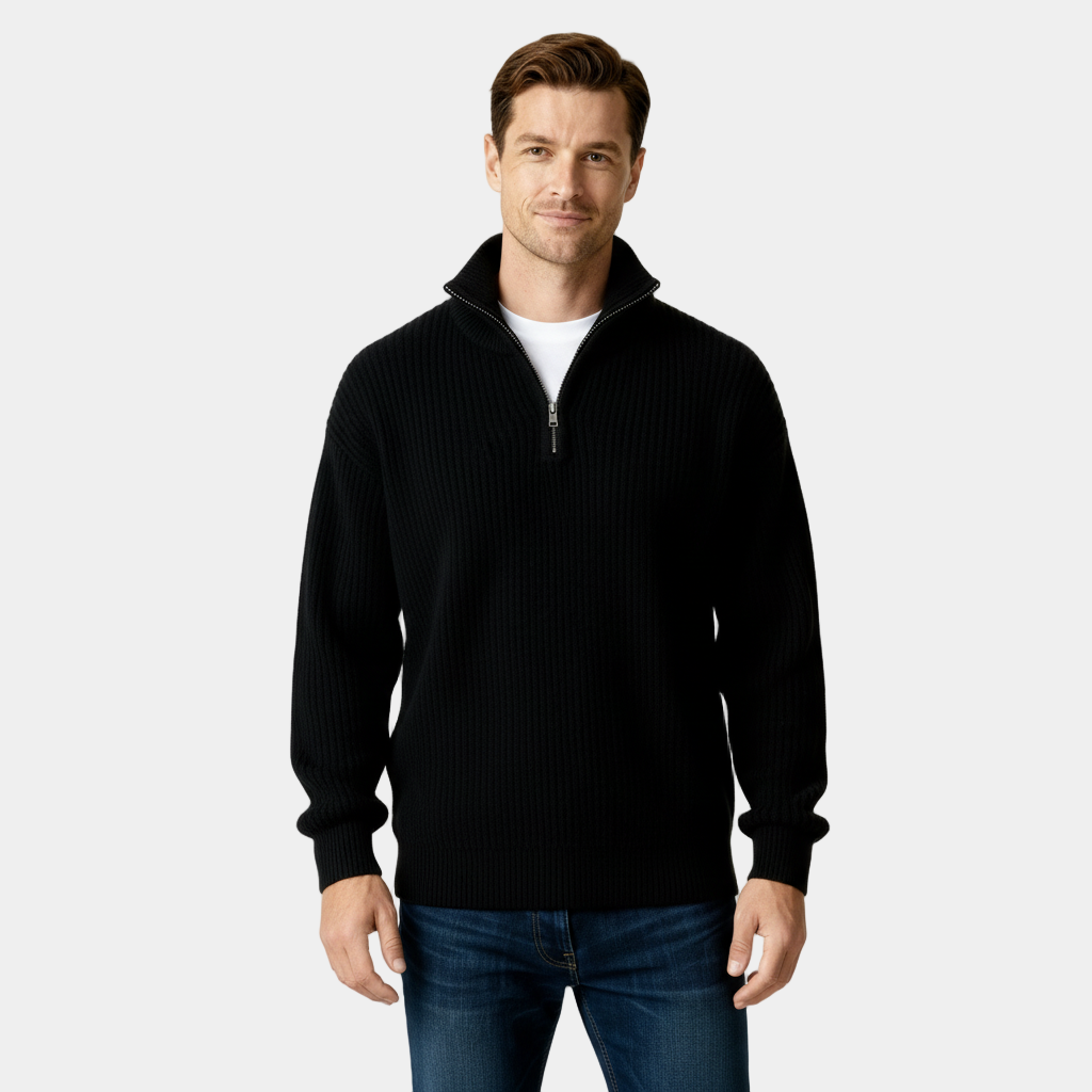 Men's Half-Zip Knitted Sweater in Soft Cotton Blend for Casual Wear and Layering