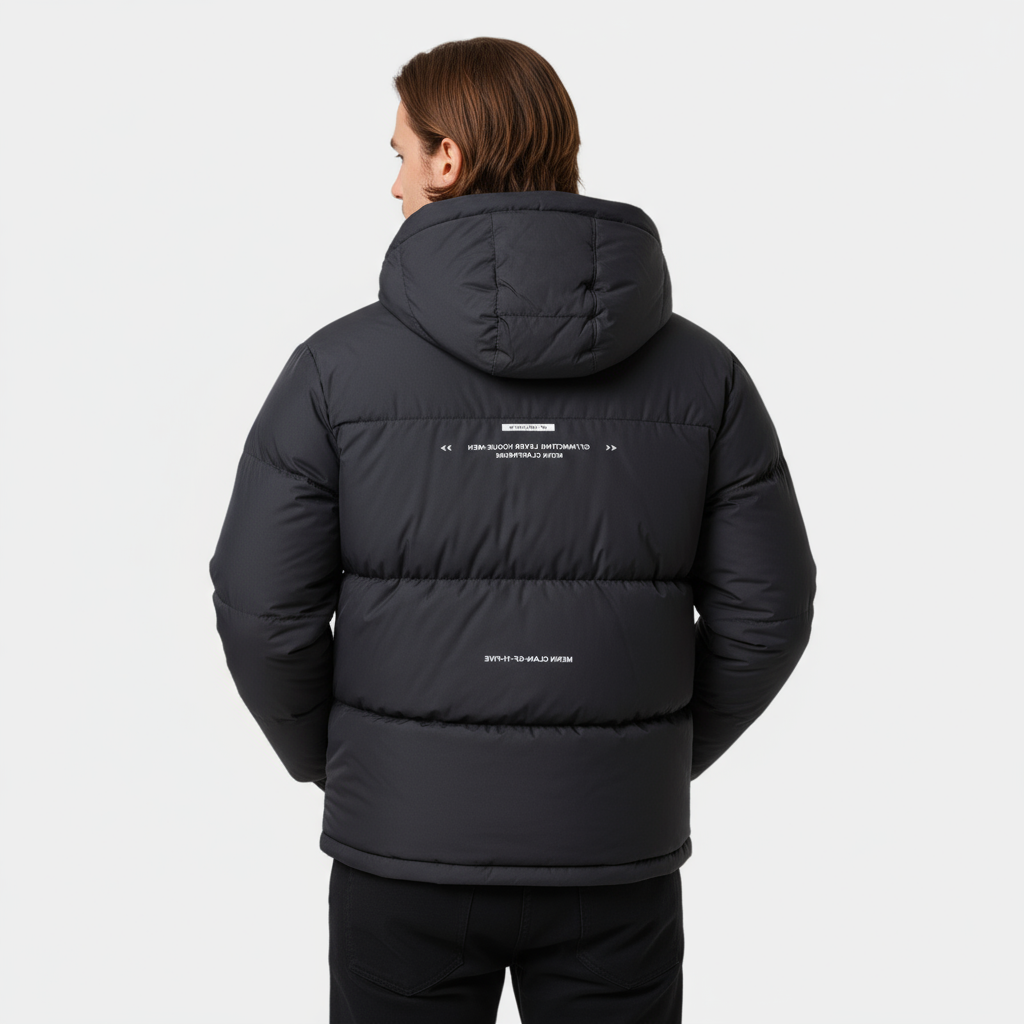 Men's Insulated Hooded Puffer Jacket - Matte Finish with Baffle Quilting for Cold Weather Outdoor Wear