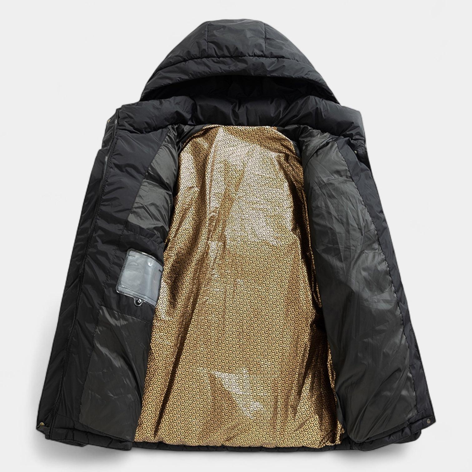 Men's Insulated Hooded Puffer Jacket - Matte Finish with Baffle Quilting for Cold Weather Outdoor Wear