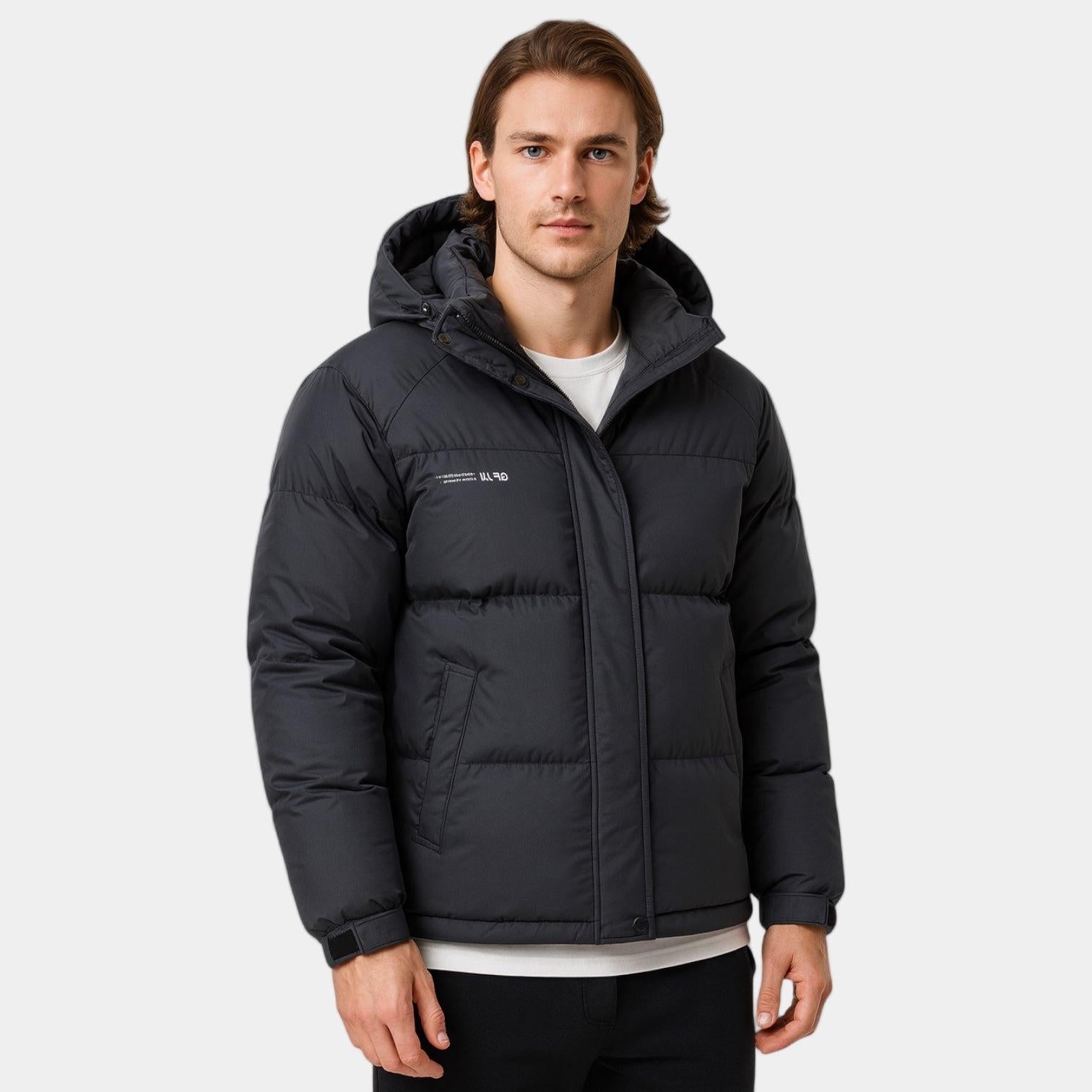 Men's Insulated Hooded Puffer Jacket - Matte Finish with Baffle Quilting for Cold Weather Outdoor Wear