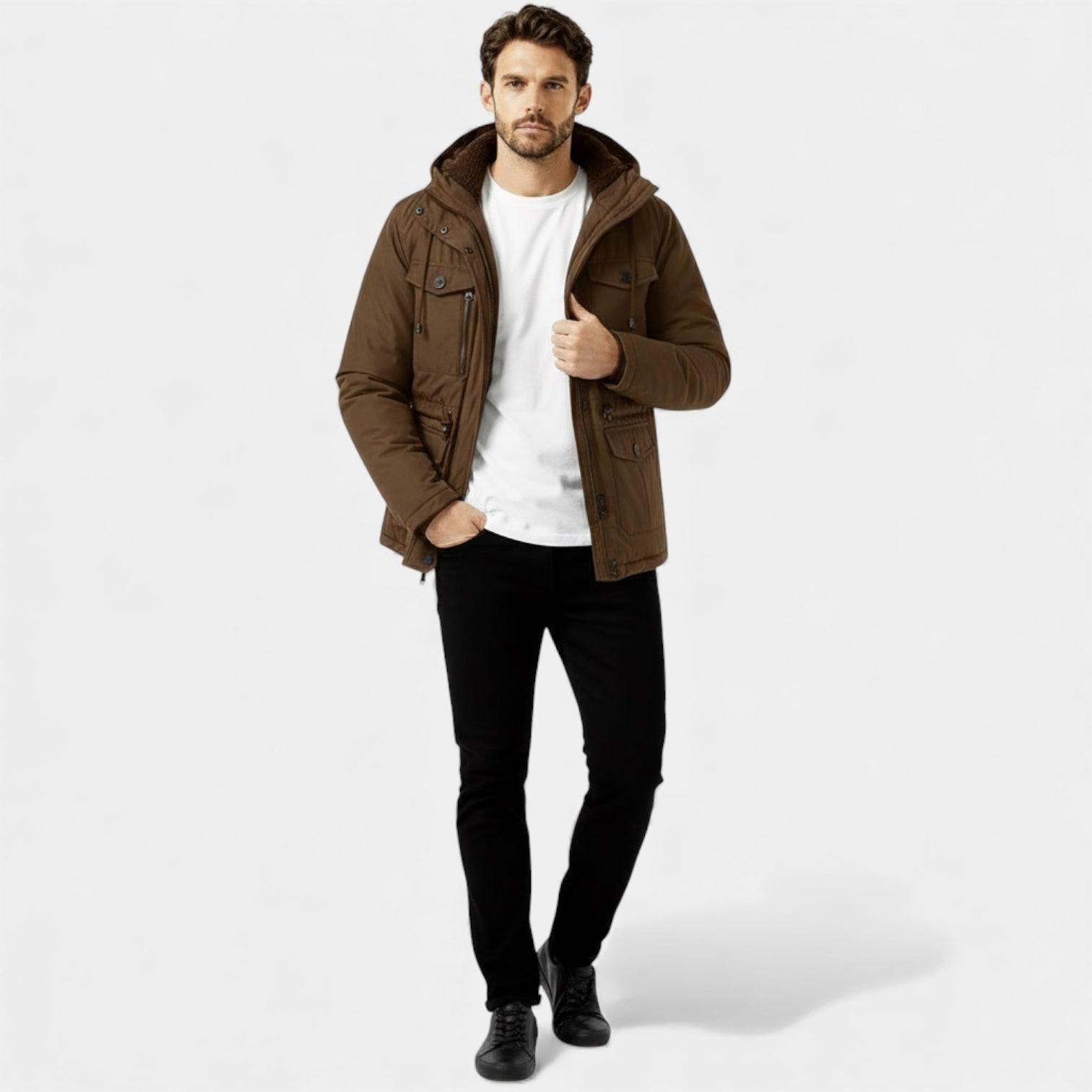 Men's Insulated Hooded Winter Utility Jacket for Cold Weather Outdoor Activities