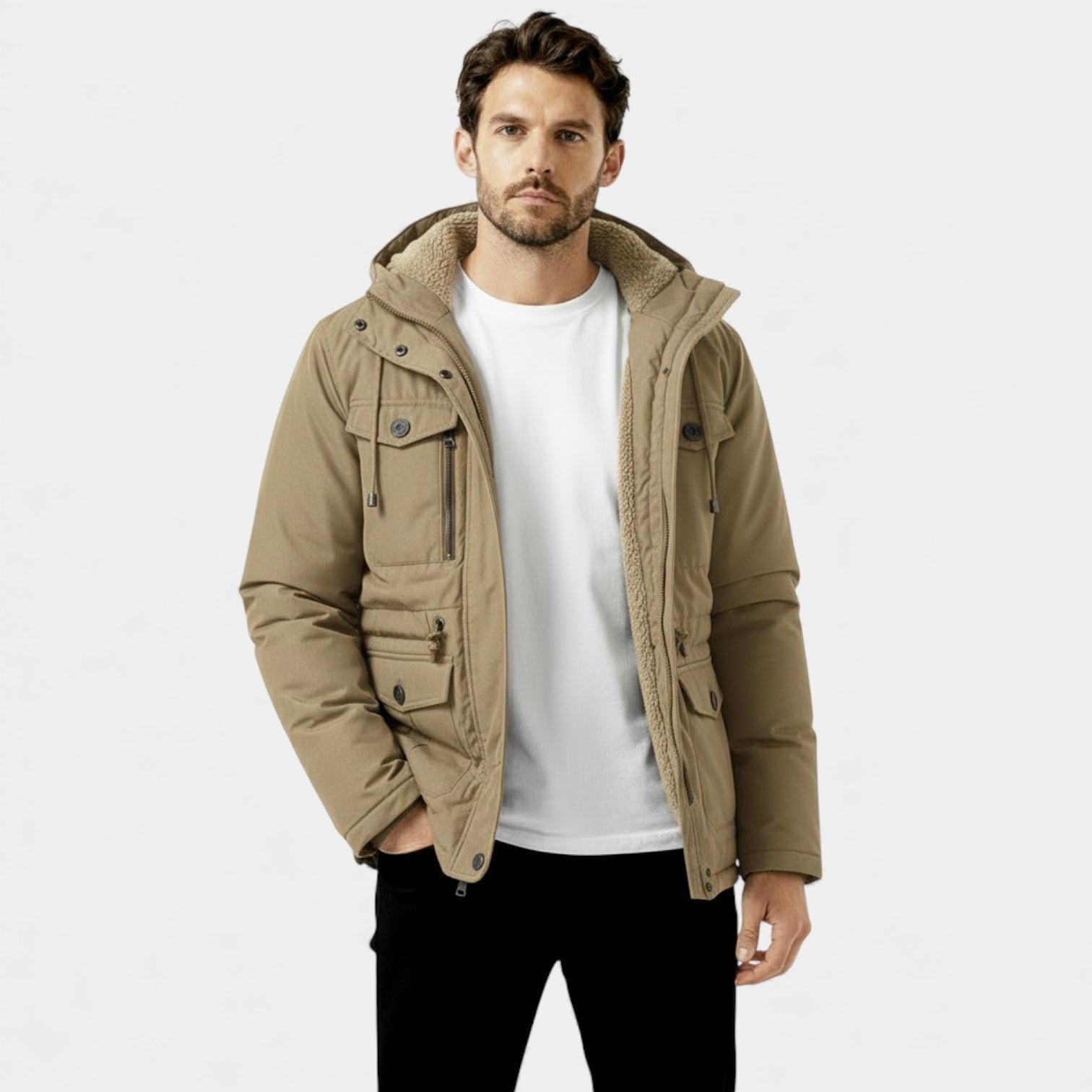 Men's Insulated Hooded Winter Utility Jacket for Cold Weather Outdoor Activities