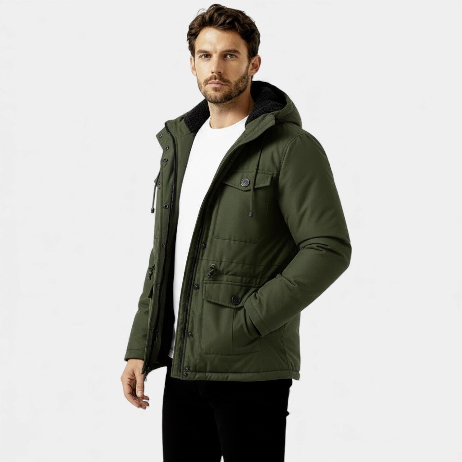 Men's Insulated Hooded Winter Utility Jacket for Cold Weather Outdoor Activities
