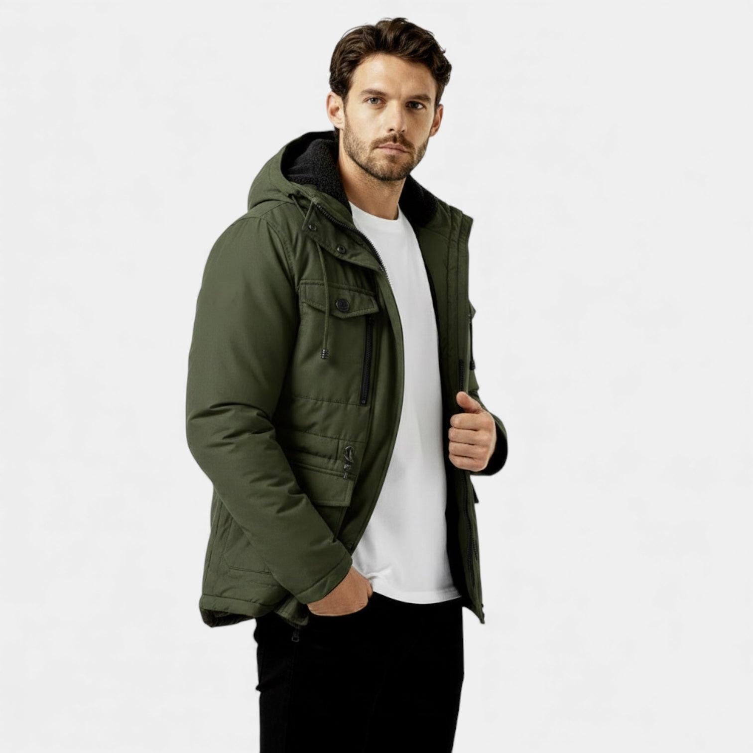 Men's Insulated Hooded Winter Utility Jacket for Cold Weather Outdoor Activities