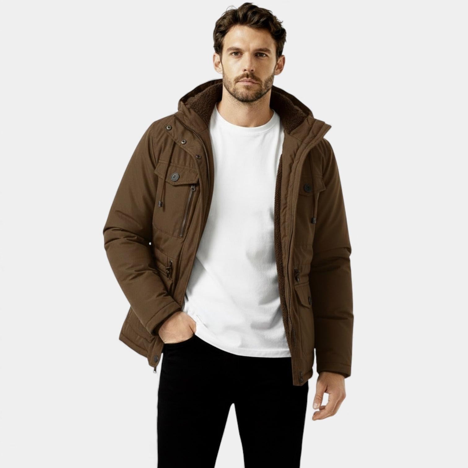 Men's Insulated Hooded Winter Utility Jacket for Cold Weather Outdoor Activities