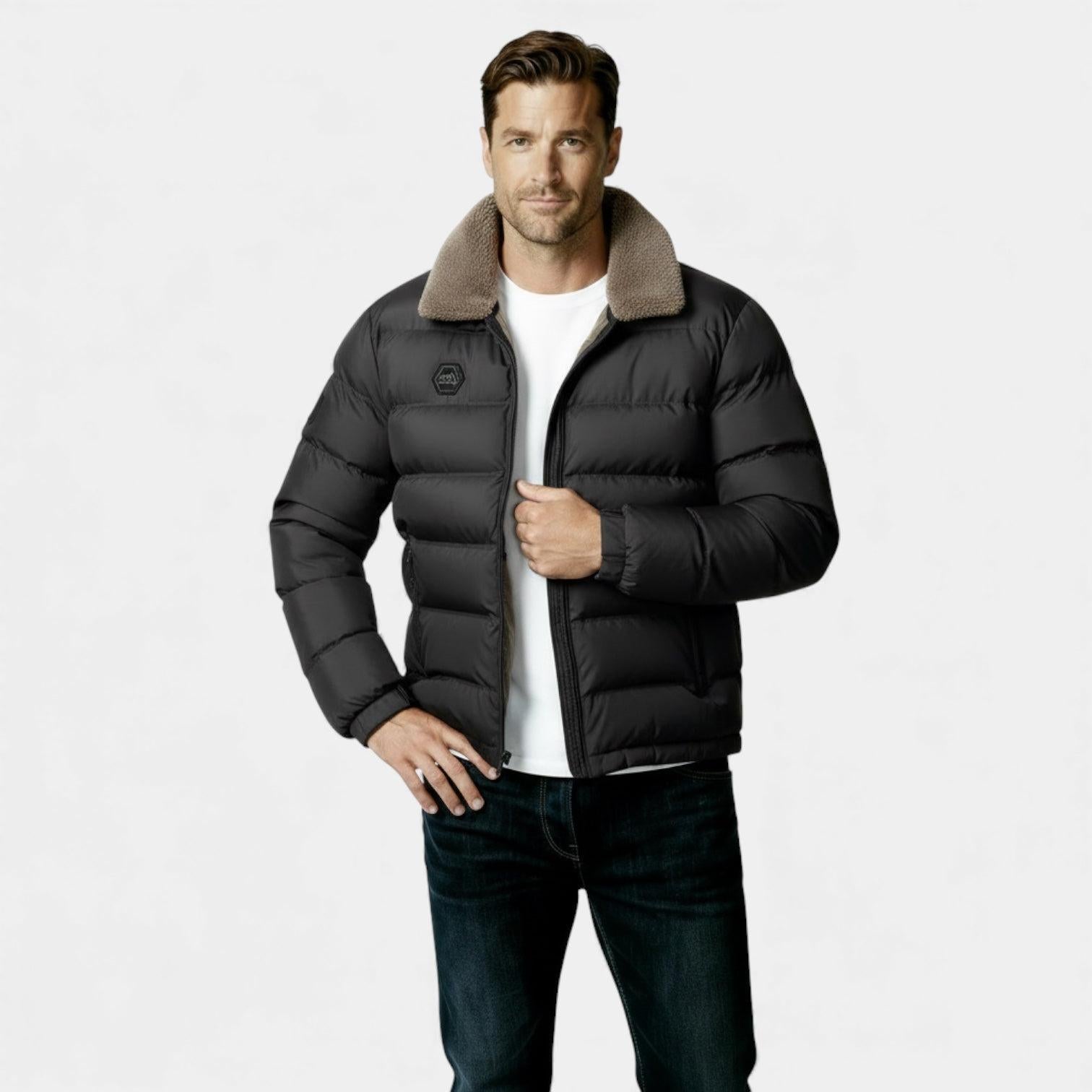 Men's Insulated Puffer Jacket with Sherpa Collar for Winter Weather - Warm, Stylish Outerwear