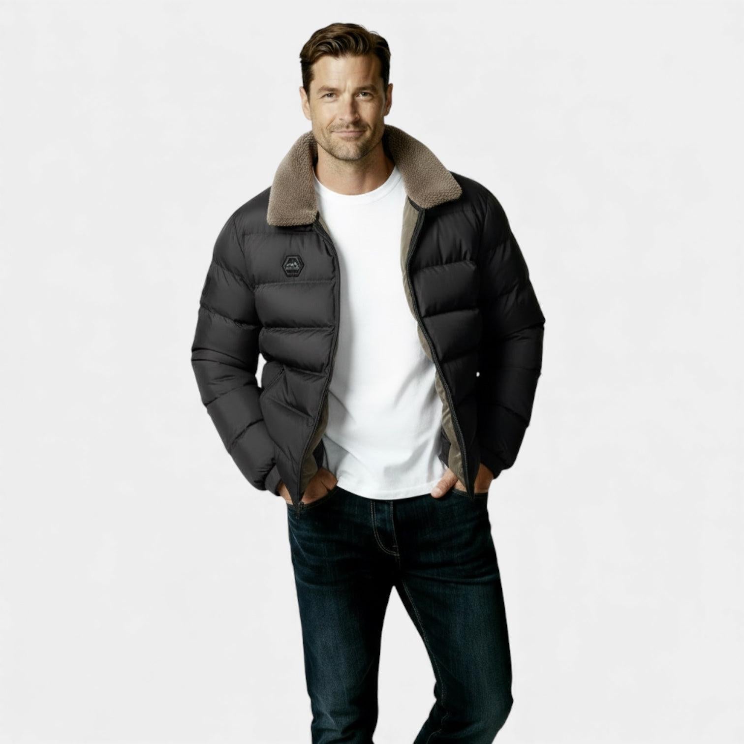 Men's Insulated Puffer Jacket with Sherpa Collar for Winter Weather - Warm, Stylish Outerwear