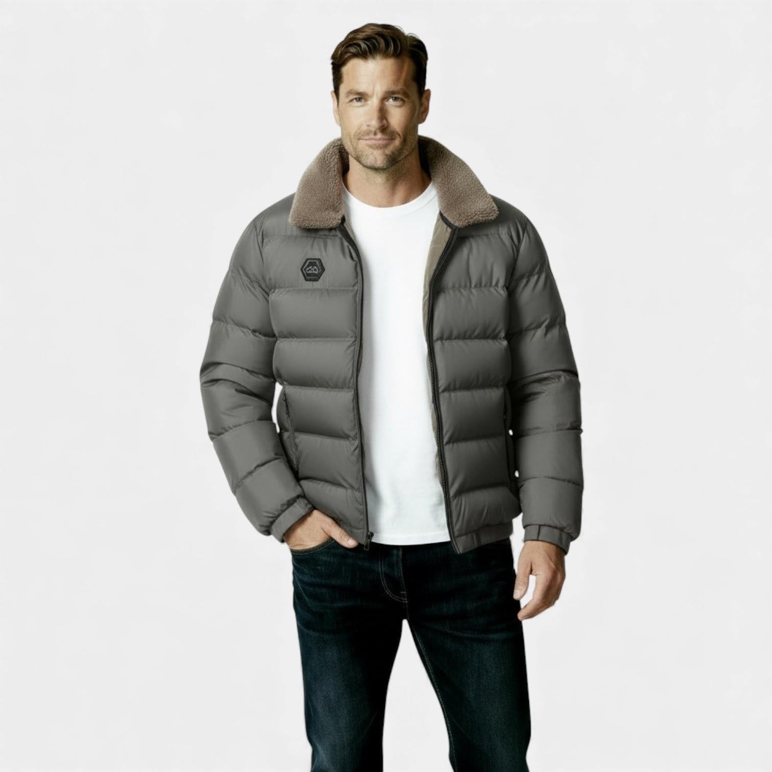 Men's Insulated Puffer Jacket with Sherpa Collar for Winter Weather - Warm, Stylish Outerwear