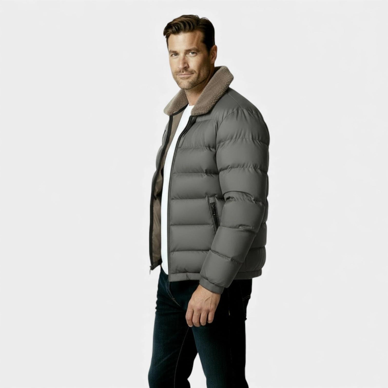 Men's Insulated Puffer Jacket with Sherpa Collar for Winter Weather - Warm, Stylish Outerwear