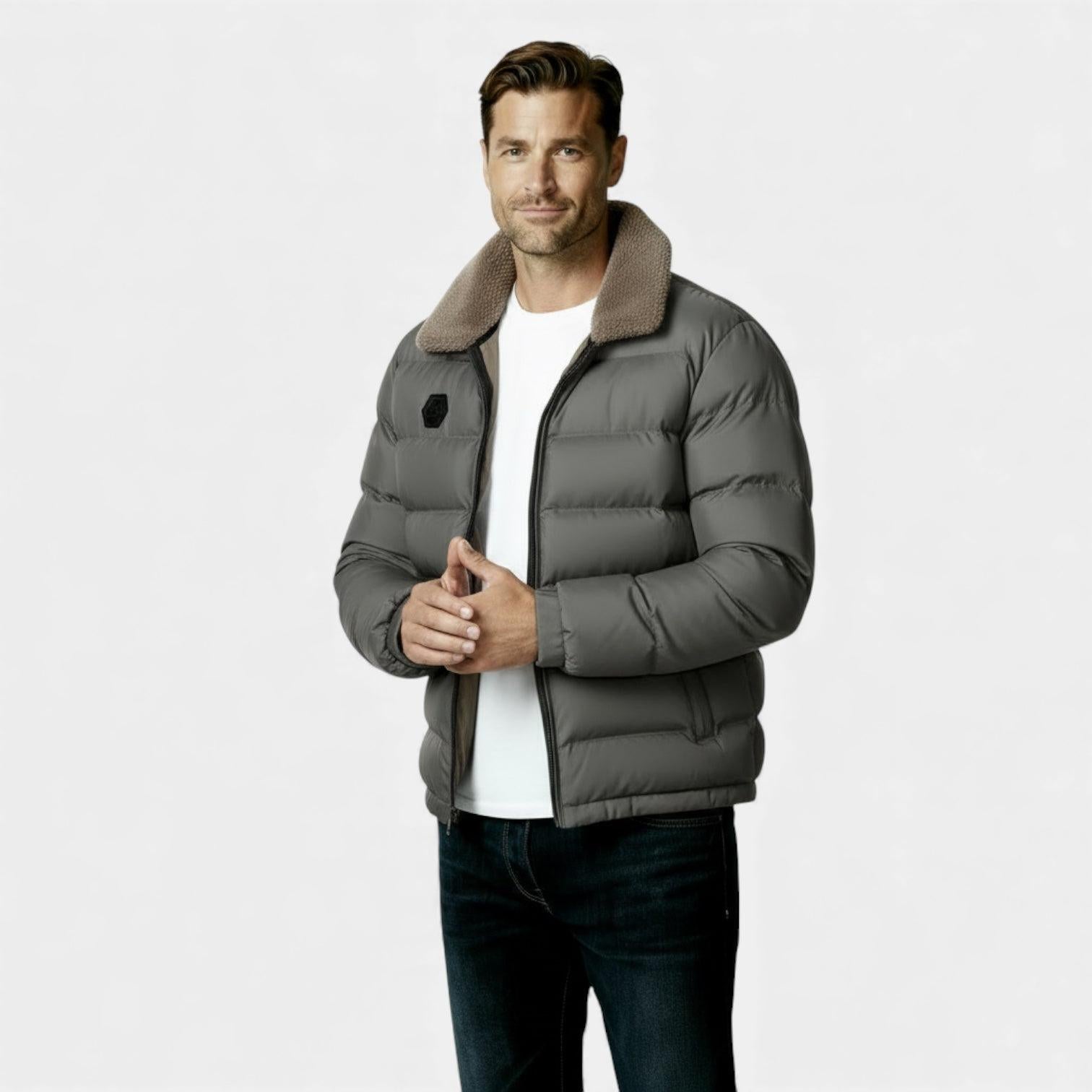 Men's Insulated Puffer Jacket with Sherpa Collar for Winter Weather - Warm, Stylish Outerwear
