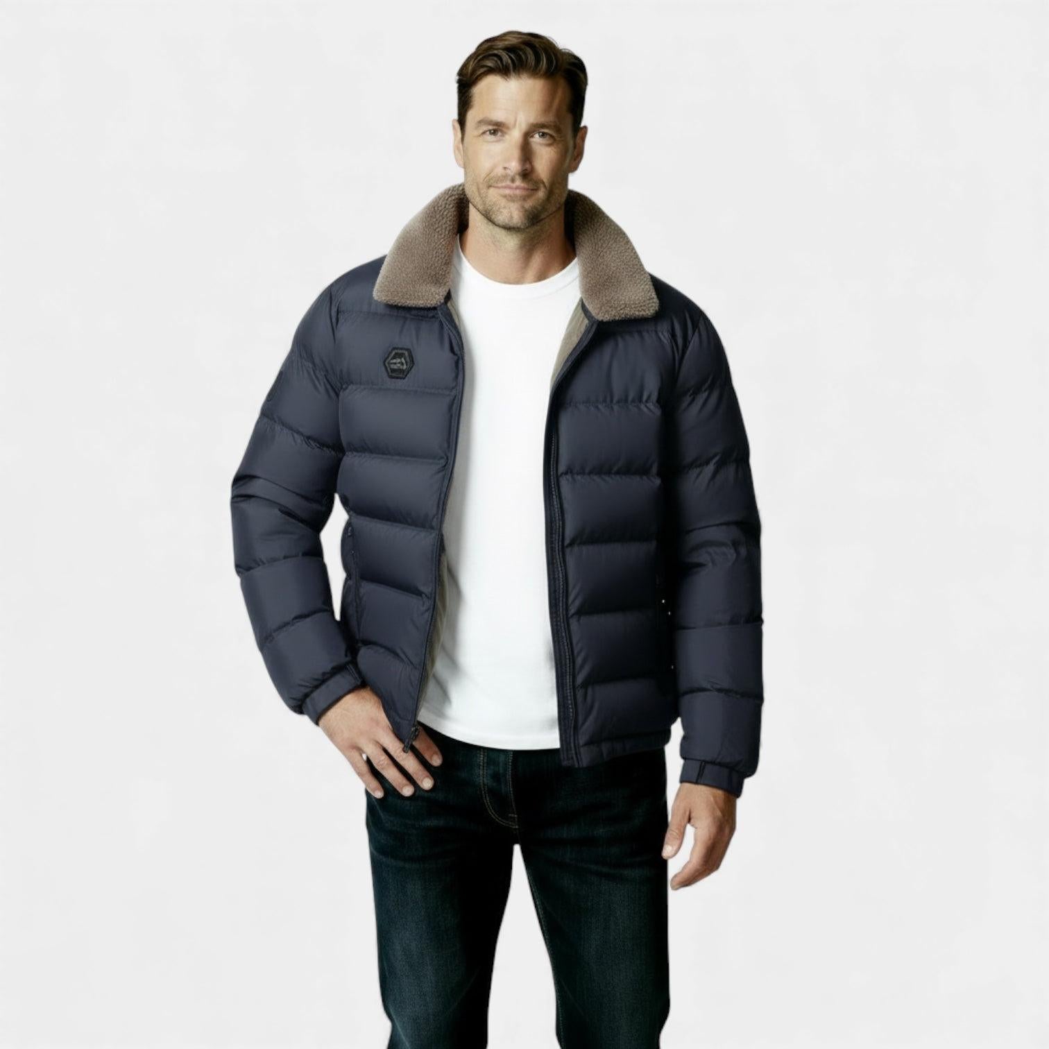 Men's Insulated Puffer Jacket with Sherpa Collar for Winter Weather - Warm, Stylish Outerwear