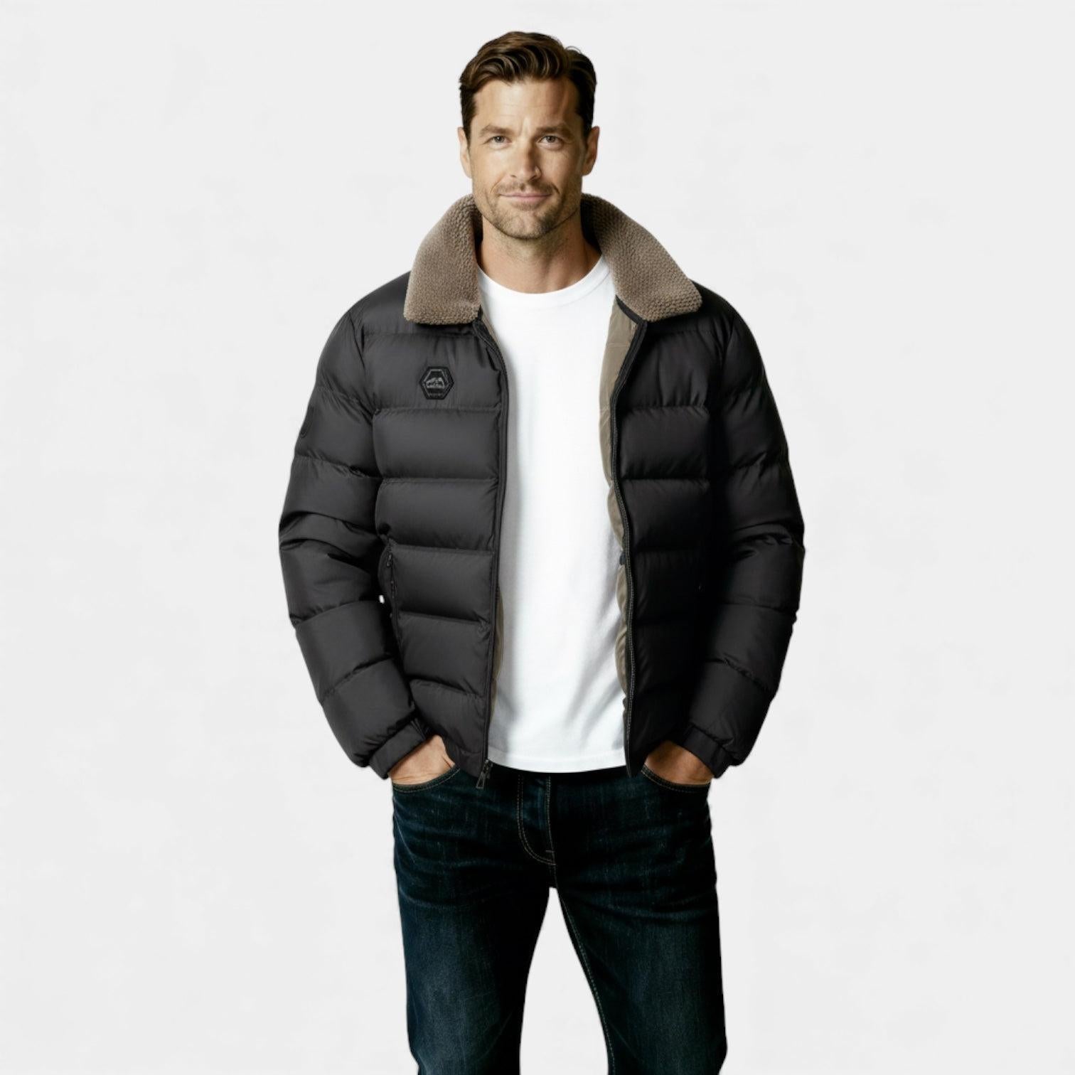 Men's Insulated Puffer Jacket with Sherpa Collar for Winter Weather - Warm, Stylish Outerwear
