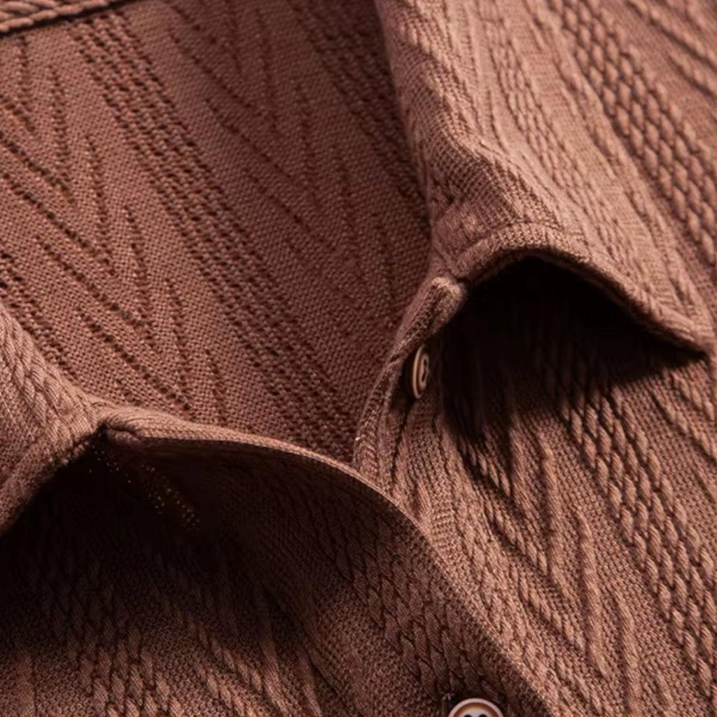 Men's Jacquard Woven Polo Shirt - Short Sleeve Casual Top for Everyday Wear