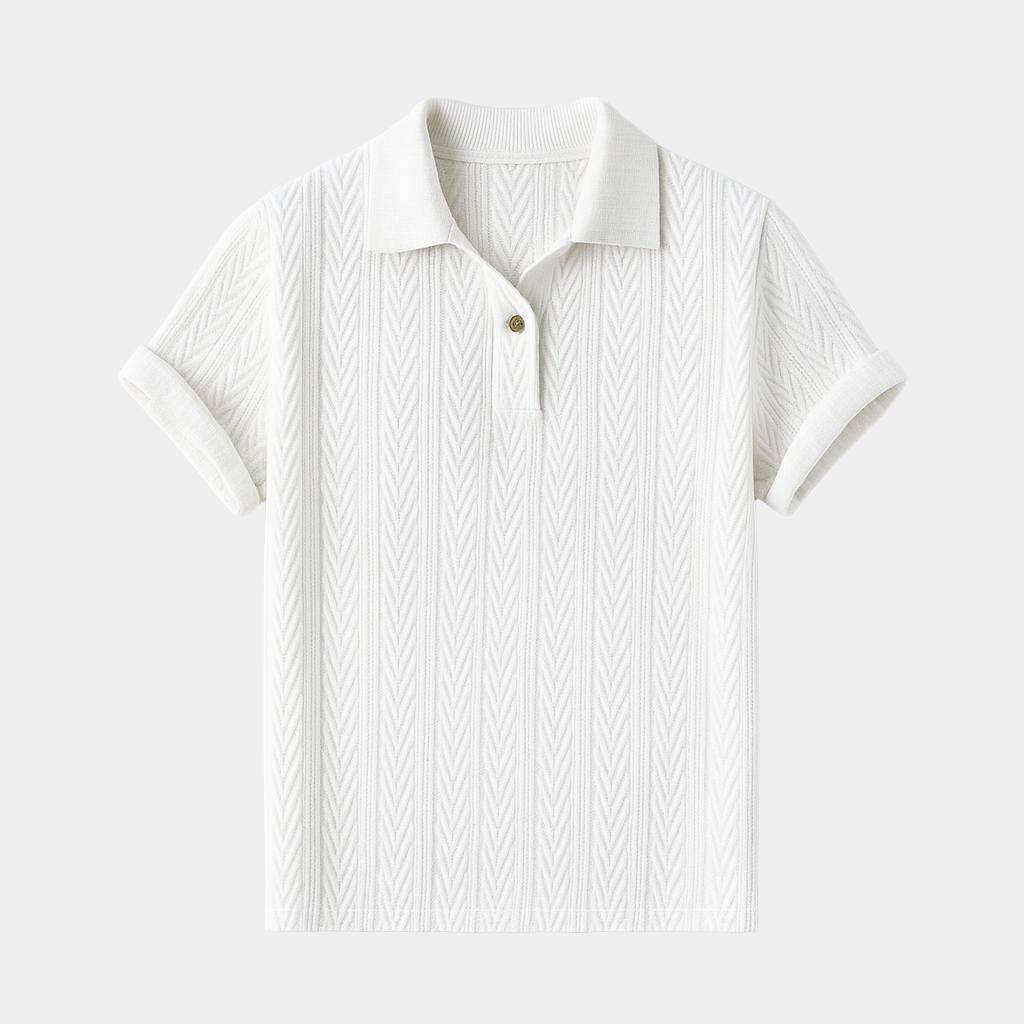 Men's Jacquard Woven Polo Shirt - Short Sleeve Casual Top for Everyday Wear