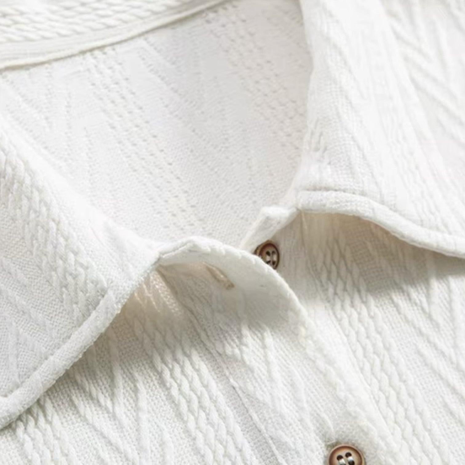 Men's Jacquard Woven Polo Shirt - Short Sleeve Casual Top for Everyday Wear