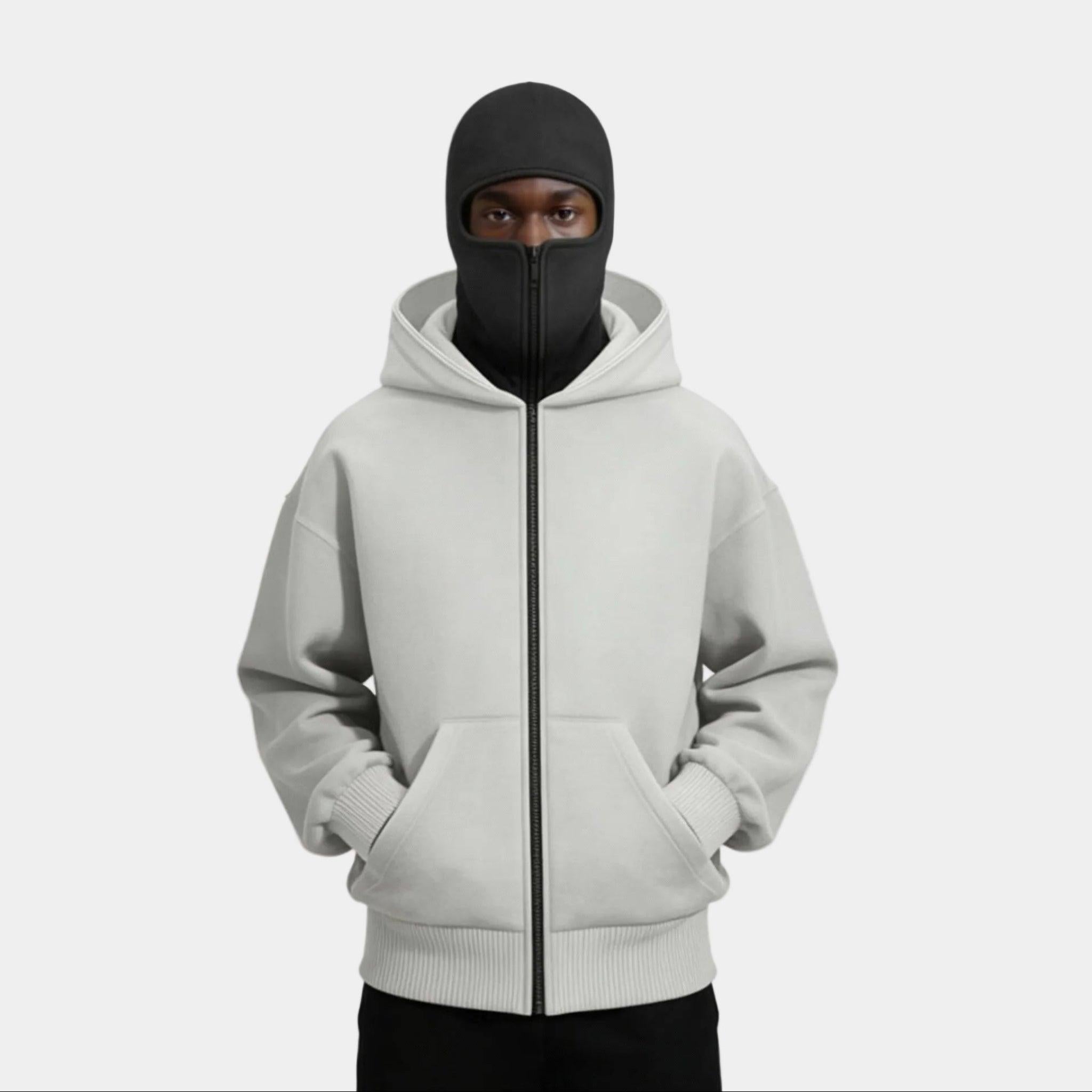 Men's Knit Full Zip Balaclava Hoodie Jacket - Warm, Versatile Hooded Design for Outdoor Activities