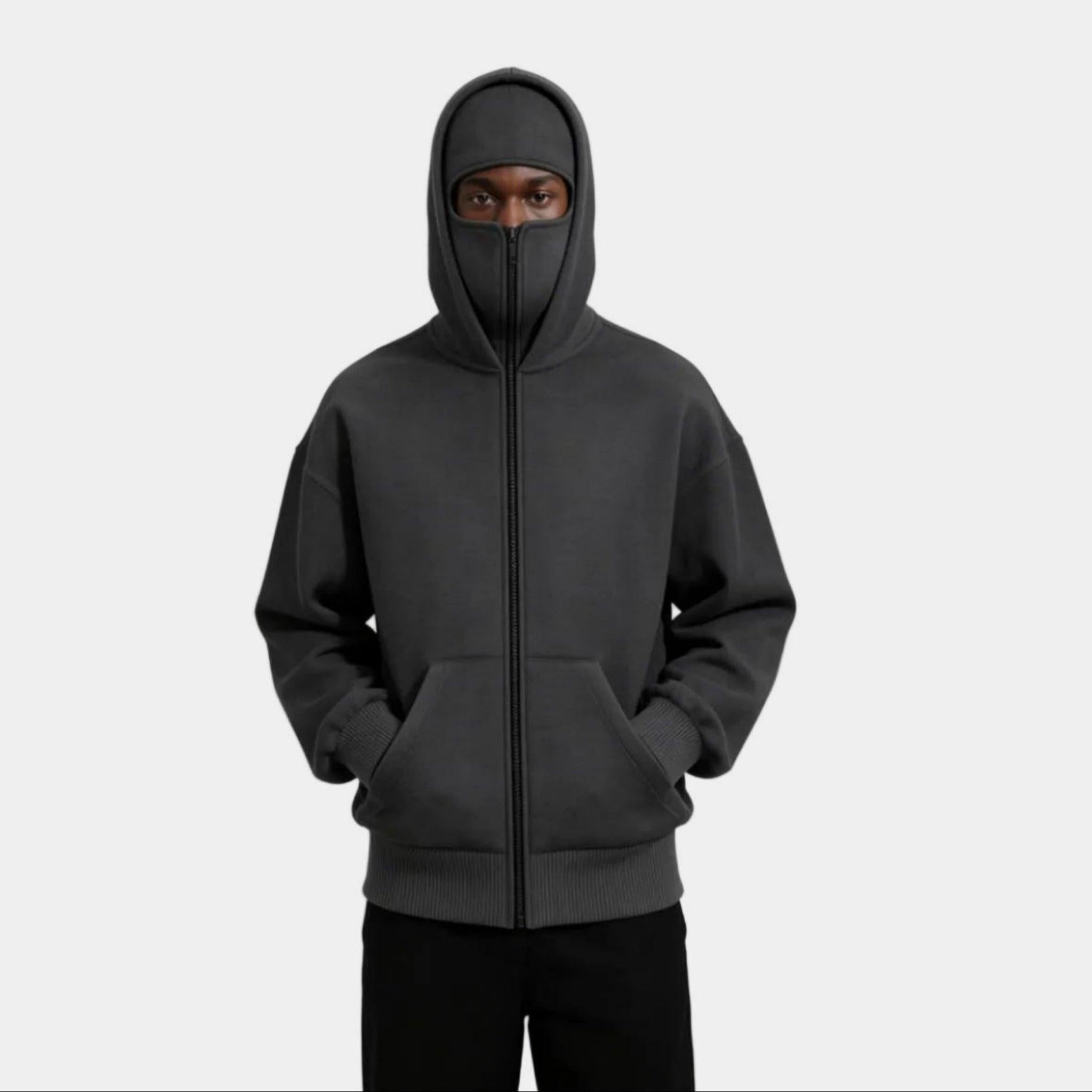 Men's Knit Full Zip Balaclava Hoodie Jacket - Warm, Versatile Hooded Design for Outdoor Activities