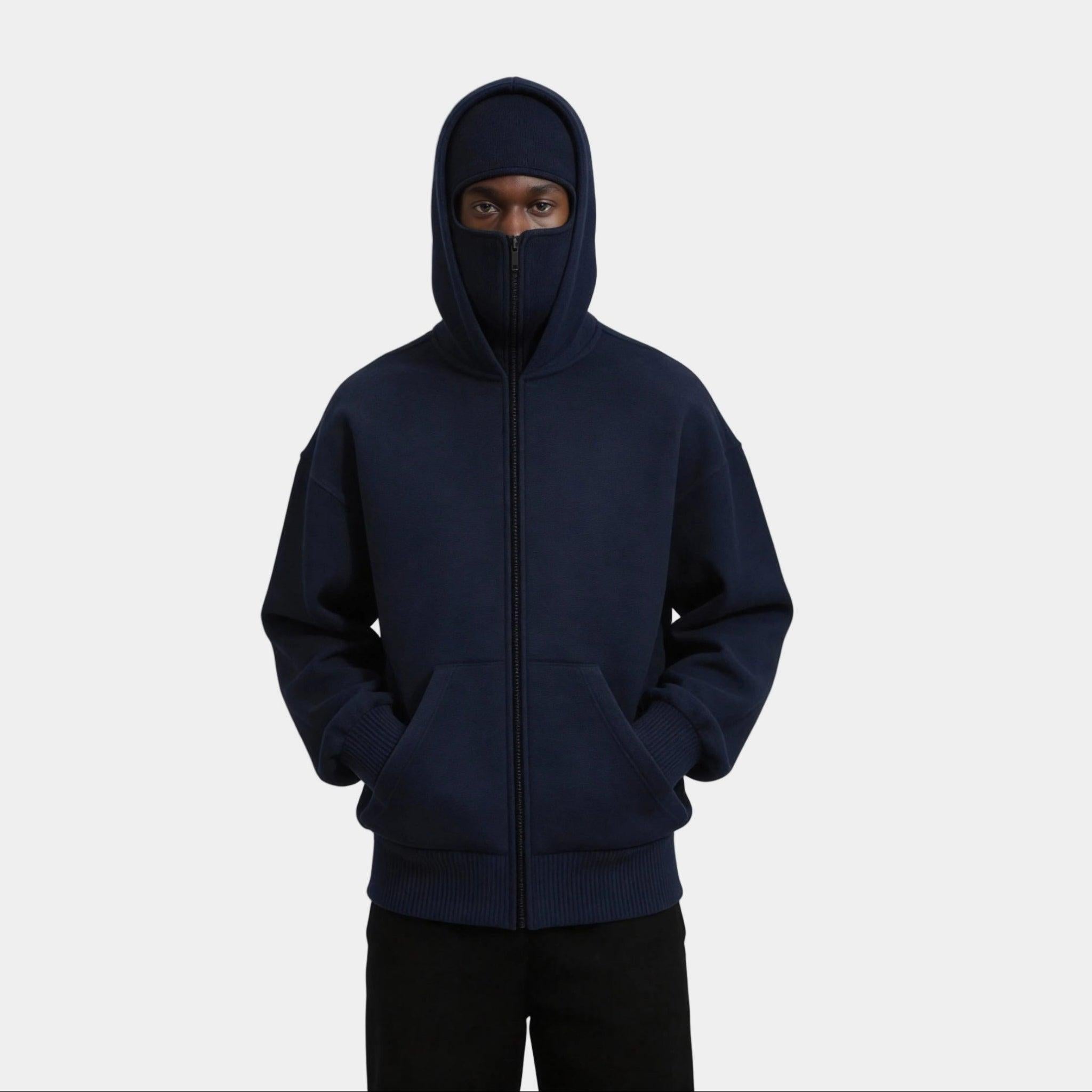 Men's Knit Full Zip Balaclava Hoodie Jacket - Warm, Versatile Hooded Design for Outdoor Activities
