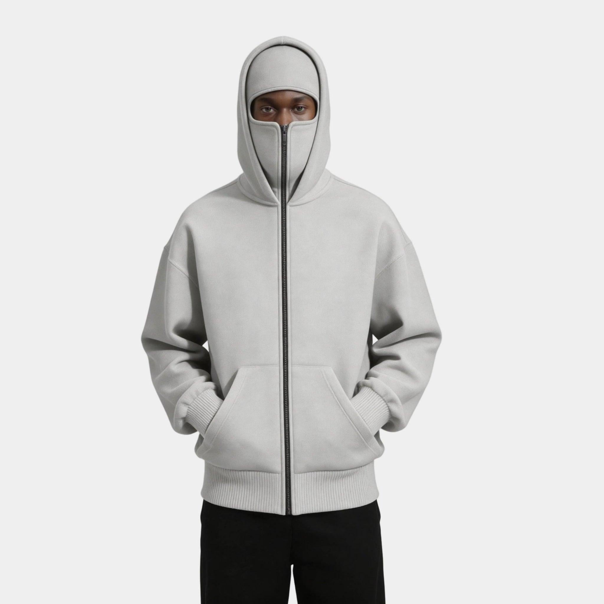 Men's Knit Full Zip Balaclava Hoodie Jacket - Warm, Versatile Hooded Design for Outdoor Activities