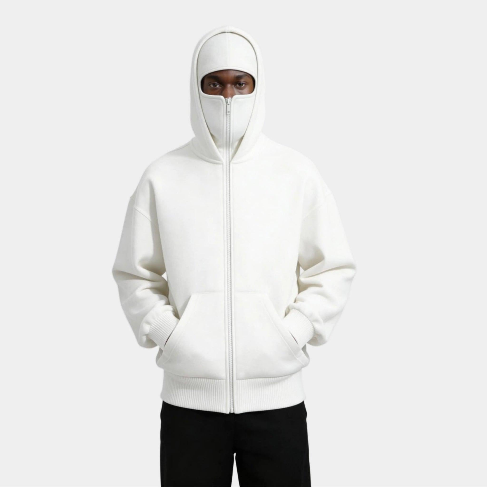 Men's Knit Full Zip Balaclava Hoodie Jacket - Warm, Versatile Hooded Design for Outdoor Activities