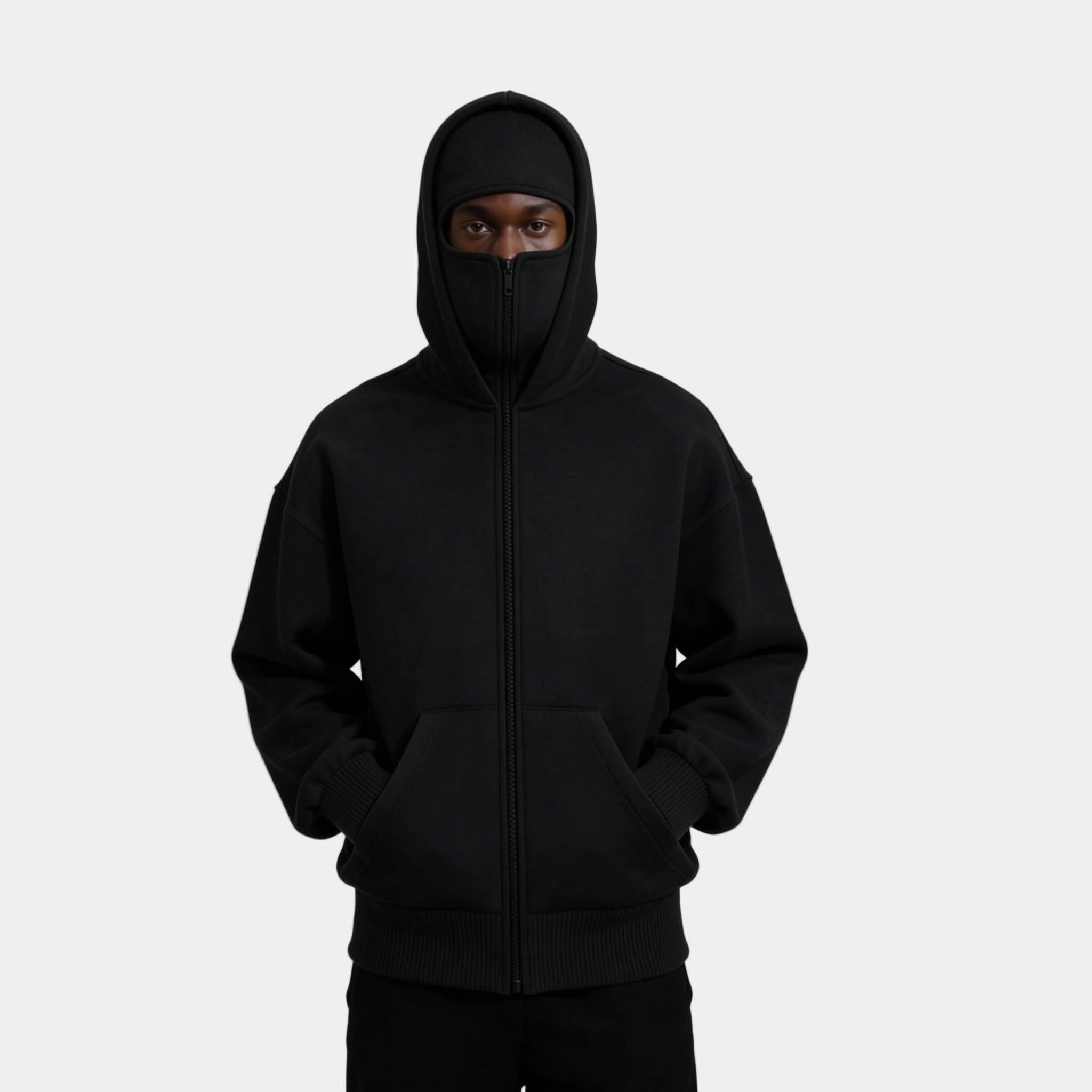 Men's Knit Full Zip Balaclava Hoodie Jacket - Warm, Versatile Hooded Design for Outdoor Activities