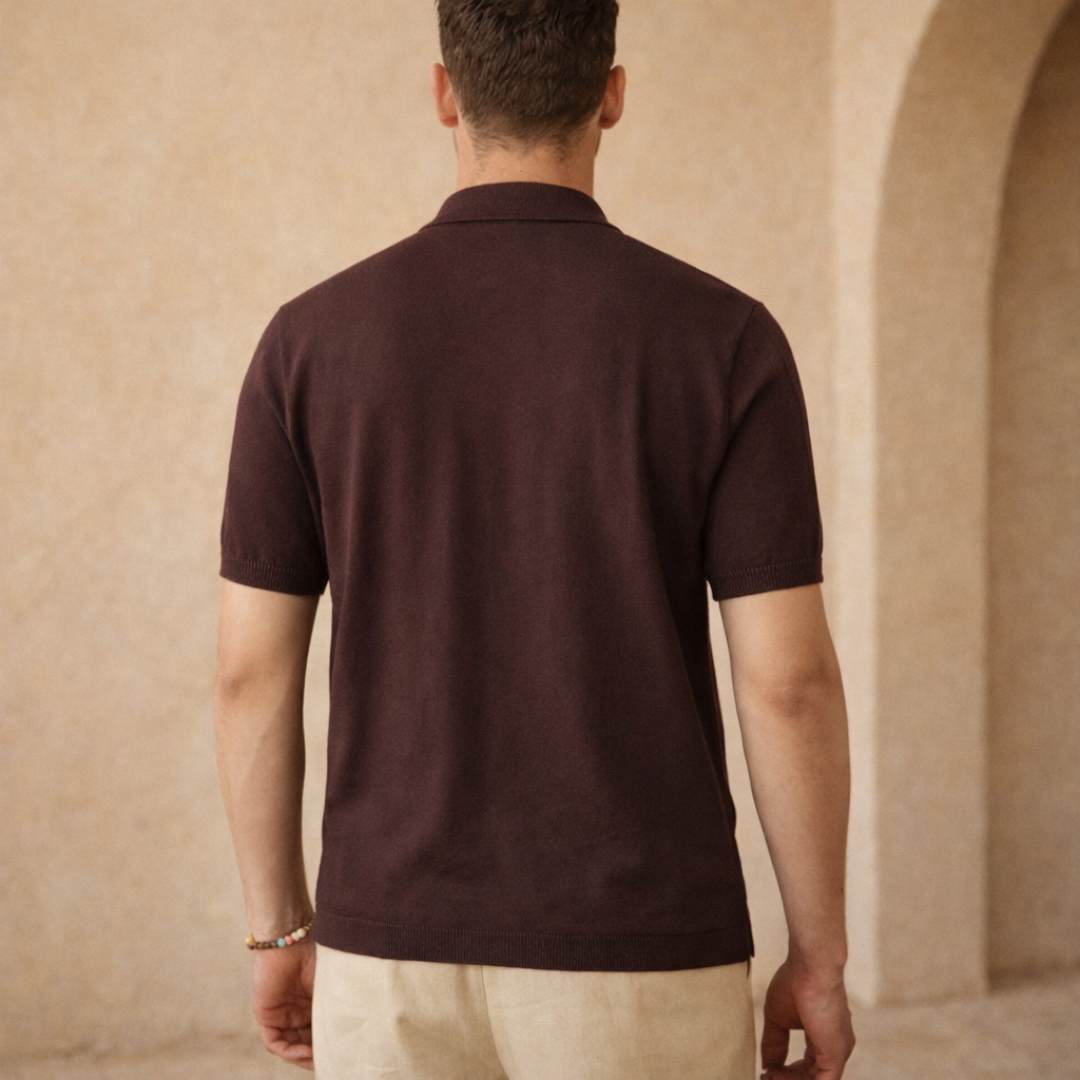 Men's Knit Polo Shirt - Retro Striped Design for Casual Wear
