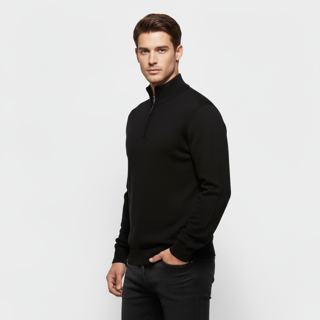 Men's Knit Quarter-Zip Sweater - Ribbed Mock Neck Pullover for Casual Wear and Layering