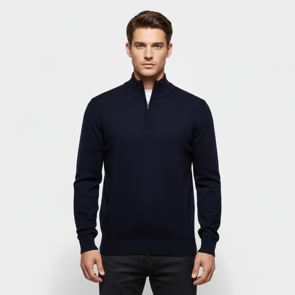 Men's Knit Quarter-Zip Sweater - Ribbed Mock Neck Pullover for Casual Wear and Layering