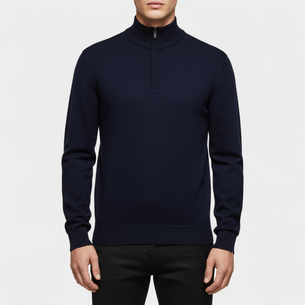 Men's Knit Quarter-Zip Sweater - Ribbed Mock Neck Pullover for Casual Wear and Layering