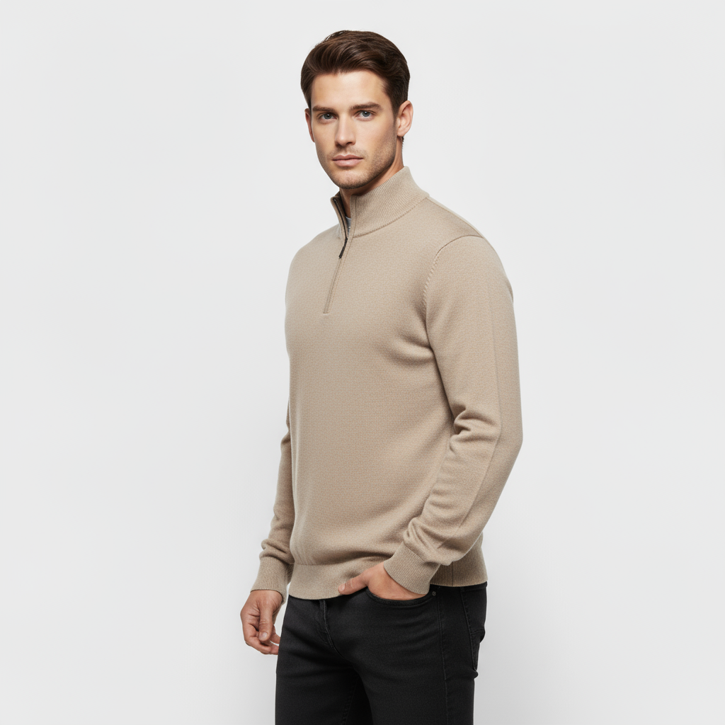 Men's Knit Quarter-Zip Sweater - Ribbed Mock Neck Pullover for Casual Wear and Layering