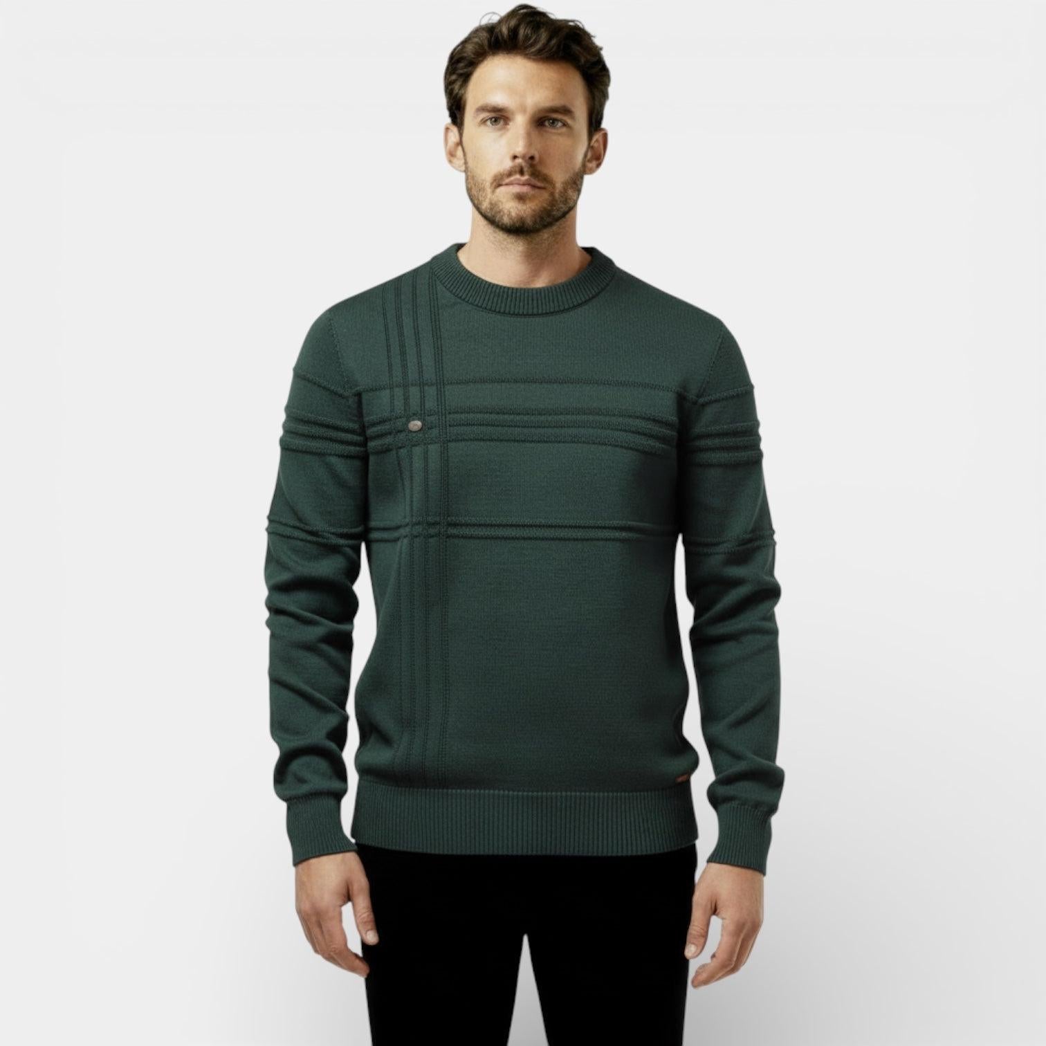 Men's Knit Sweater - Textured Stripe Design - Crew Neck - Casual Wear Essential for Everyday Comfort