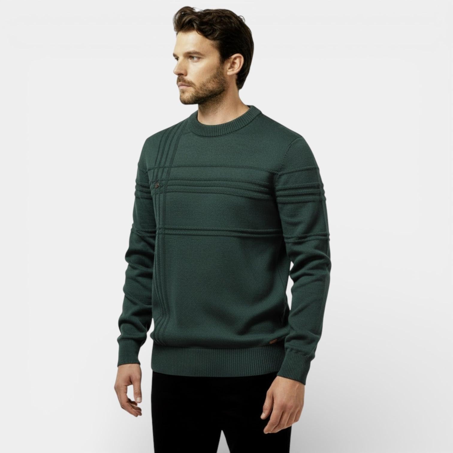 Men's Knit Sweater - Textured Stripe Design - Crew Neck - Casual Wear Essential for Everyday Comfort
