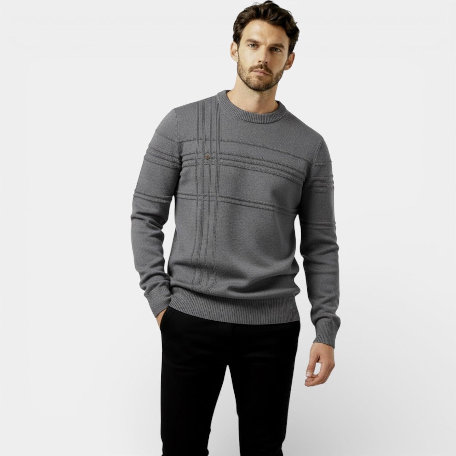 Men's Knit Sweater - Textured Stripe Design - Crew Neck - Casual Wear Essential for Everyday Comfort
