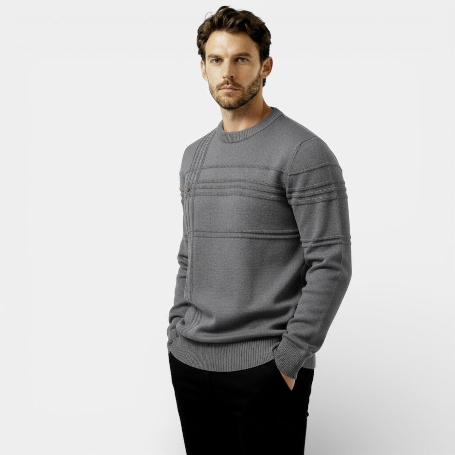 Men's Knit Sweater - Textured Stripe Design - Crew Neck - Casual Wear Essential for Everyday Comfort