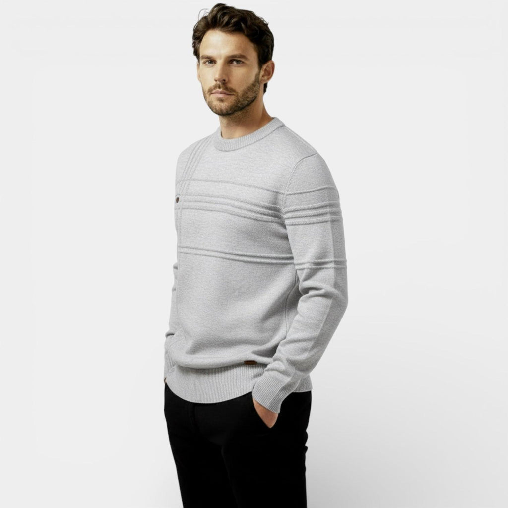Men's Knit Sweater - Textured Stripe Design - Crew Neck - Casual Wear Essential for Everyday Comfort