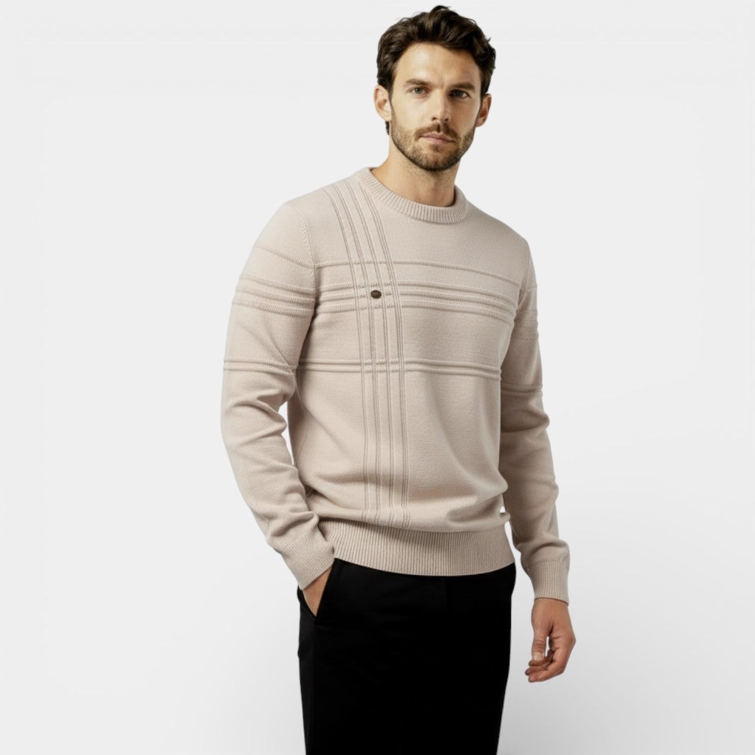 Men's Knit Sweater - Textured Stripe Design - Crew Neck - Casual Wear Essential for Everyday Comfort