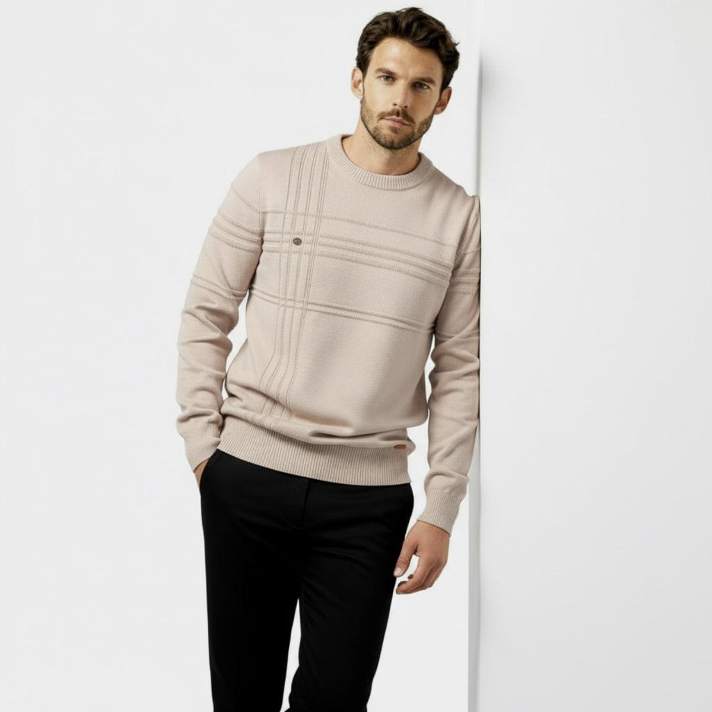 Men's Knit Sweater - Textured Stripe Design - Crew Neck - Casual Wear Essential for Everyday Comfort