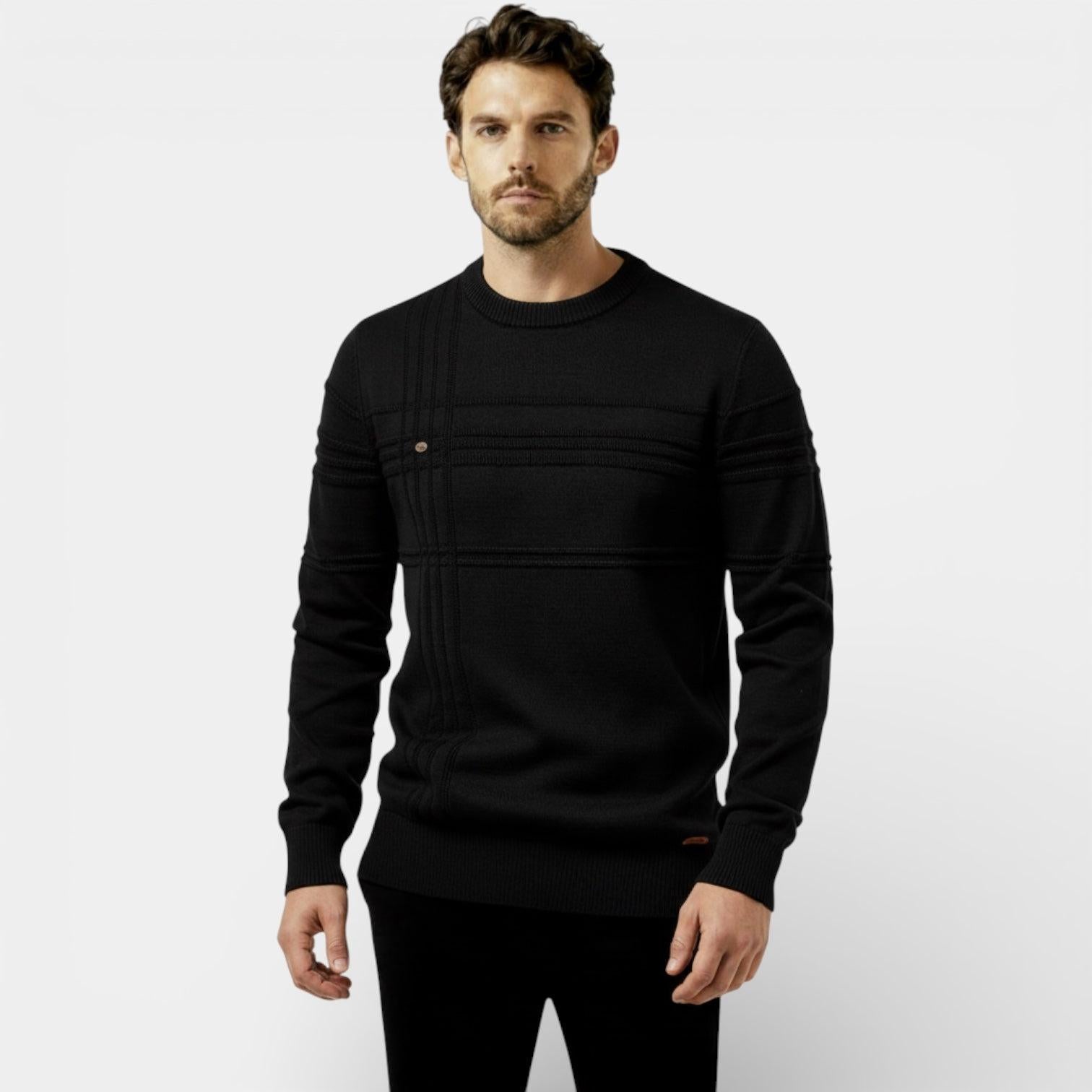 Men's Knit Sweater - Textured Stripe Design - Crew Neck - Casual Wear Essential for Everyday Comfort