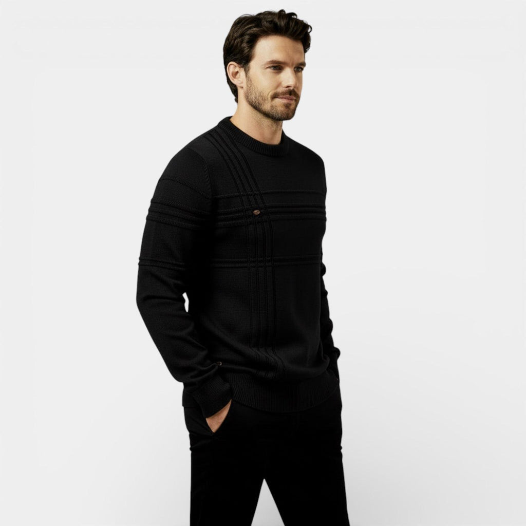 Men's Knit Sweater - Textured Stripe Design - Crew Neck - Casual Wear Essential for Everyday Comfort