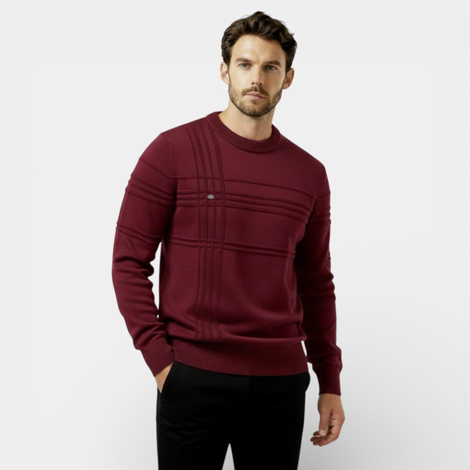 Men's Knit Sweater - Textured Stripe Design - Crew Neck - Casual Wear Essential for Everyday Comfort
