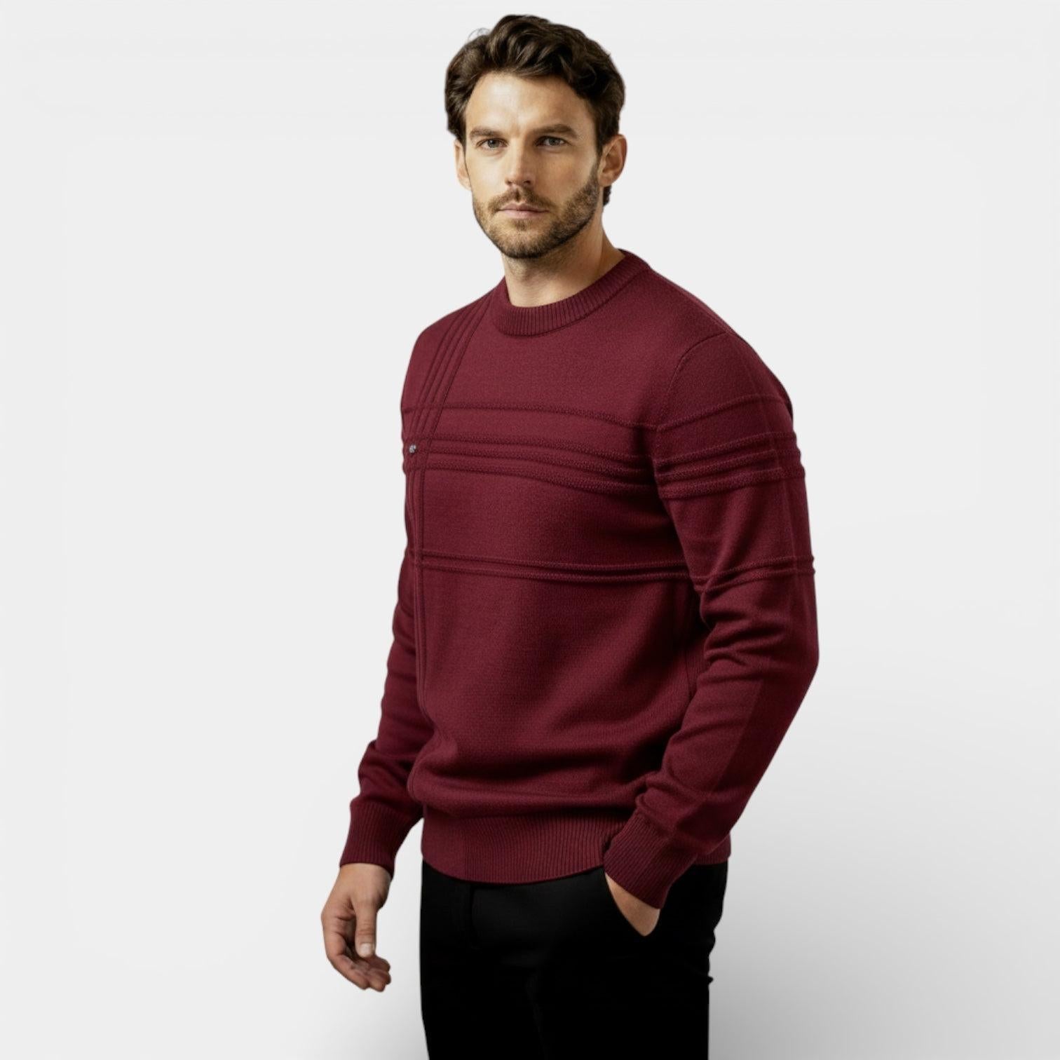 Men's Knit Sweater - Textured Stripe Design - Crew Neck - Casual Wear Essential for Everyday Comfort