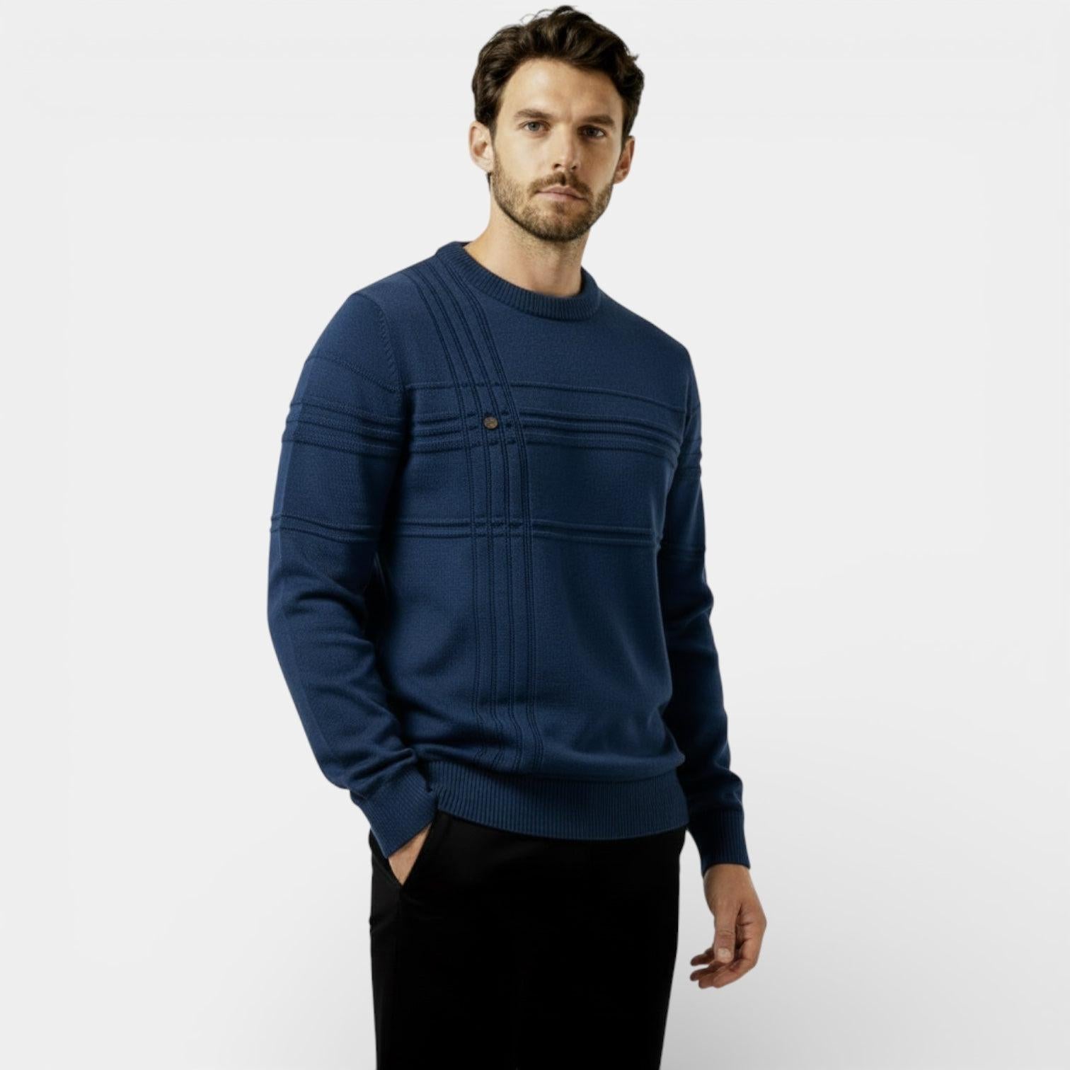 Men's Knit Sweater - Textured Stripe Design - Crew Neck - Casual Wear Essential for Everyday Comfort