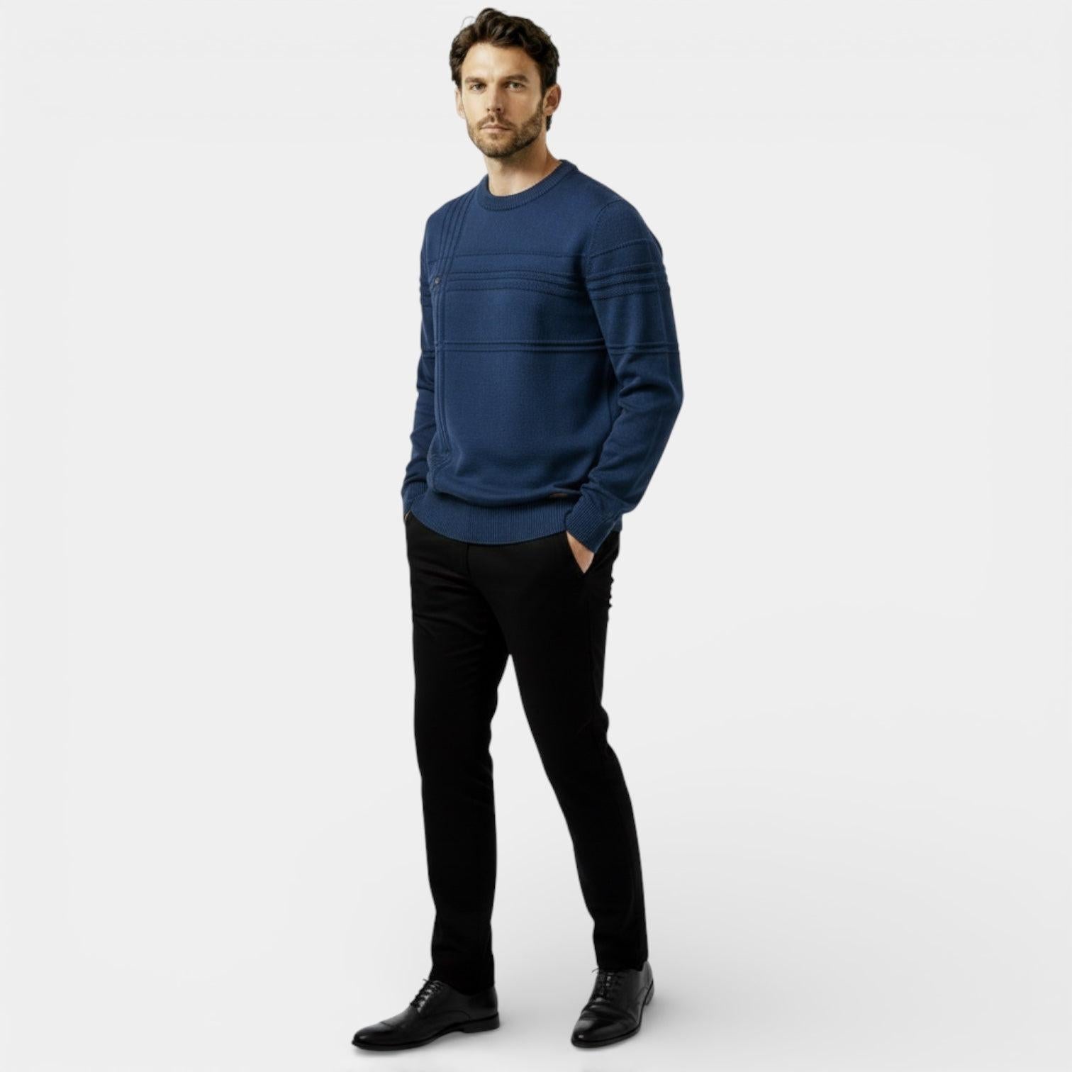 Men's Knit Sweater - Textured Stripe Design - Crew Neck - Casual Wear Essential for Everyday Comfort
