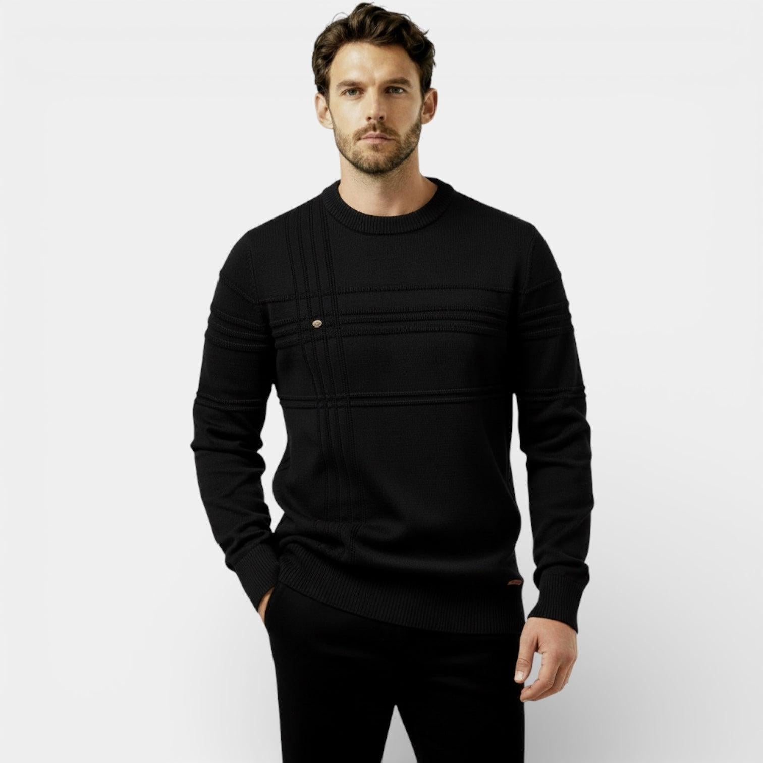 Men's Knit Sweater - Textured Stripe Design - Crew Neck - Casual Wear Essential for Everyday Comfort