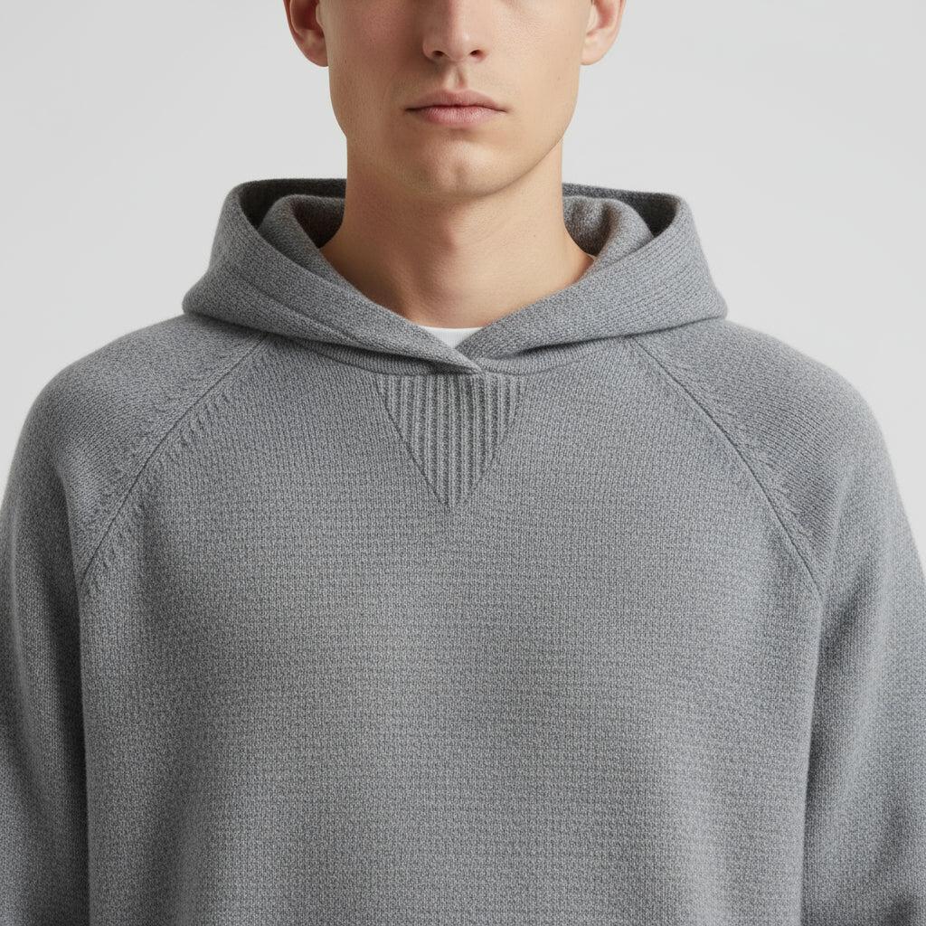 Men's Knitted Hoodie in Wool Blend - Casual Pullover for Everyday Wear, Comfortable and Stylish